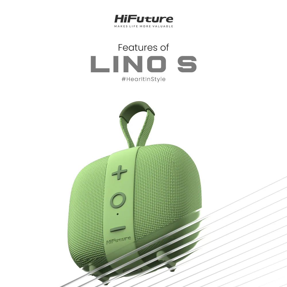 HiFuture Lino-S altoparlant Bluetooth 12W me Bluetooth 5.4, DSP + DynaBoost™, Auracast™, TWS, rezistencë ndaj ujit IPX7, bateri deri në 10 orë dhe aplikacion HiFuture Audio për personalizimin e Equalizer. Altoparlant portativ ideal për plazh, udhëtime, sport dhe përdorim të përditshëm.