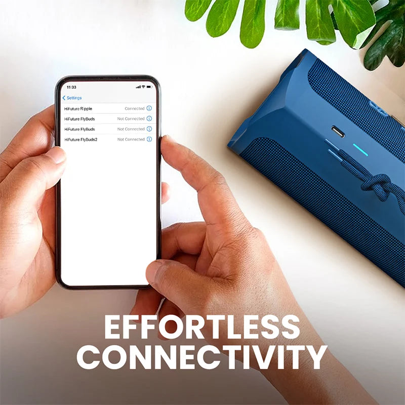 HiFuture Ripple altoparlant Bluetooth 30W me sistem audio 2-Way (20W Woofer + 10W Tweeter), rezistencë ndaj ujit IPX7, bateri deri në 12 orë, USB Type-C Fast Charge 10W, Pair to Play dhe Bass Enhanced EQ. Altoparlant portativ ideal për plazh, udhëtime, festa dhe përdorim të përditshëm.