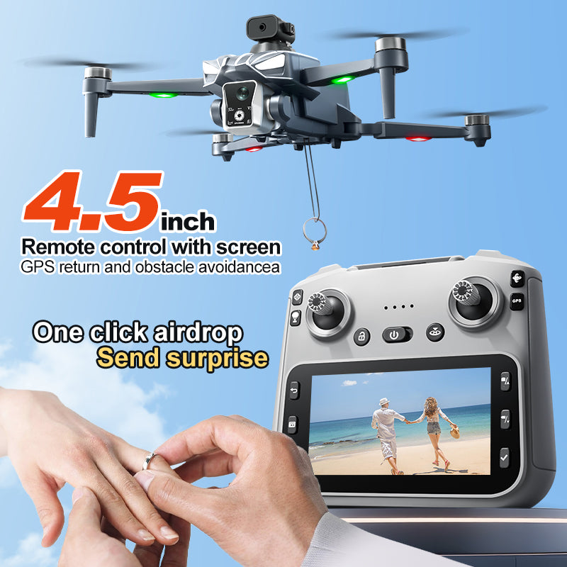 K18 MAX dron 4K me dy kamera HD, motorë Brushless, ekran 4.5 inç në telekomandë, distancë transmetimi deri në 700 metra, foto 3840×2160, video 1920×1280, bateri 2200mAh, fluturim deri në 20 minuta, shmangie inteligjente e pengesave, kontroll me gjeste dhe WiFi. Dron profesional për foto dhe video ajrore në Shqipëri.
