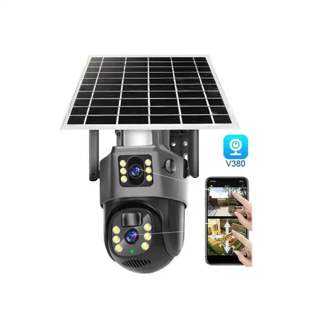 Kamerë sigurie 4K me panel diellor, wireless, dy lente, PAN-TILT, Human Motion Tracking, Motion Detection, Two-Way Audio, mikrofon dhe sirenë të integruar, Night Vision dhe rezistencë ndaj kushteve atmosferike. Ideale për shtëpi, vila, biznese dhe ambiente të jashtme në Shqipëri.
