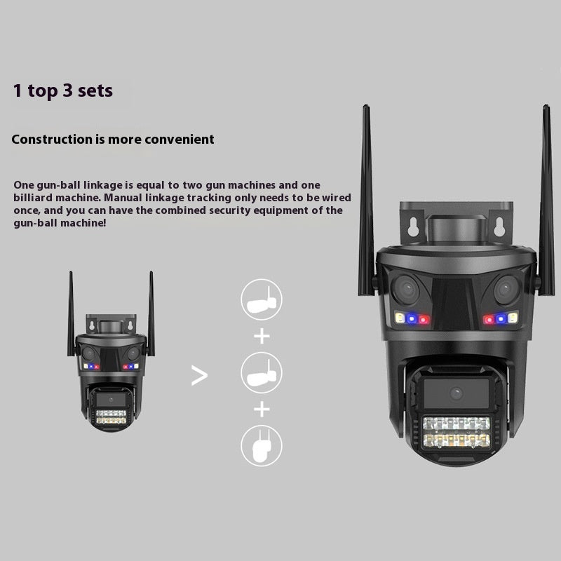 Kamerë sigurie WiFi iCSee P20 9MP me 3 lente, rrotullim 360° PTZ, shikim natën me ngjyra, audio dypalëshe, ndjekje automatike të personave (Auto Tracking), mbrojtje IP66 dhe kontroll nga telefoni. Ideale për shtëpi, biznes, magazinë dhe monitorim të jashtëm 24/7.