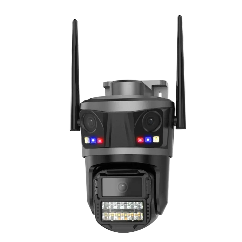 Kamerë sigurie WiFi iCSee P20 9MP me 3 lente, rrotullim 360° PTZ, shikim natën me ngjyra, audio dypalëshe, ndjekje automatike të personave (Auto Tracking), mbrojtje IP66 dhe kontroll nga telefoni. Ideale për shtëpi, biznes, magazinë dhe monitorim të jashtëm 24/7.