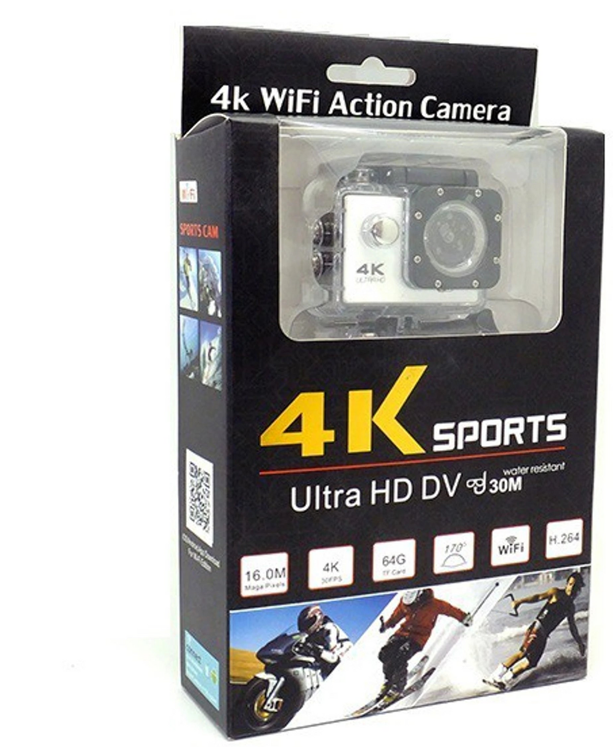Kamer sportive 4K Ultra HD rezistente ndaj ujit deri në 30m për motor, biçikletë, sport dhe aventura