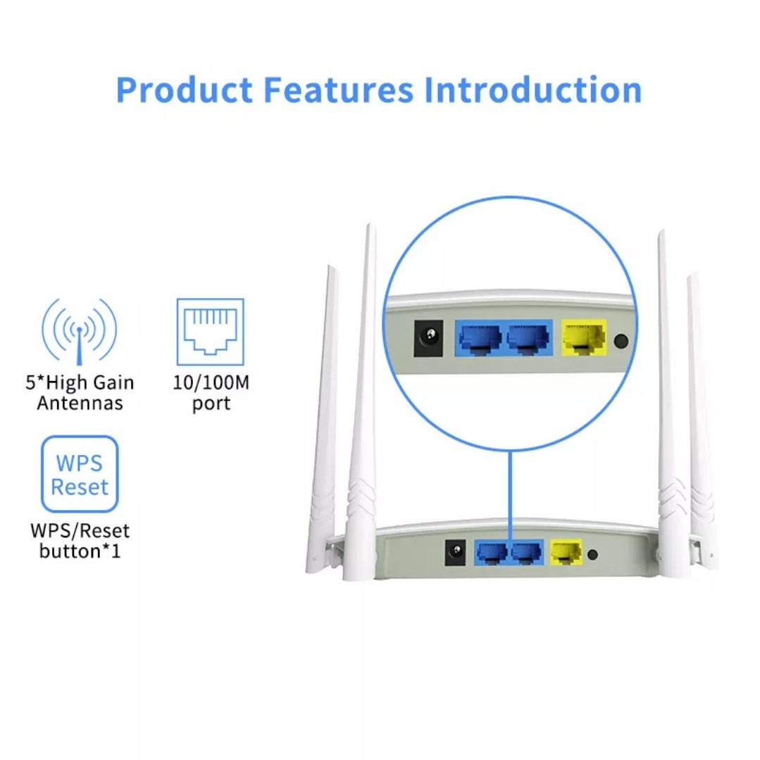 LB-LINK BL-WR450H router wireless për ambiente të jashtme me Wi-Fi 2.4GHz, shpejtësi deri në 300Mbps, 1 portë WAN, 3 porta LAN 10/100Mbps, mbështetje VPN, antena të integruara dhe siguri WPA2/WPA3. Ideal për zgjerimin e rrjetit Wi-Fi në shtëpi, biznese dhe ambiente të jashtme në Shqipëri.