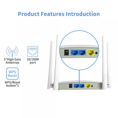 LB-LINK BL-WR450H router wireless për ambiente të jashtme me Wi-Fi 2.4GHz, shpejtësi deri në 300Mbps, 1 portë WAN, 3 porta LAN 10/100Mbps, mbështetje VPN, antena të integruara dhe siguri WPA2/WPA3. Ideal për zgjerimin e rrjetit Wi-Fi në shtëpi, biznese dhe ambiente të jashtme në Shqipëri.