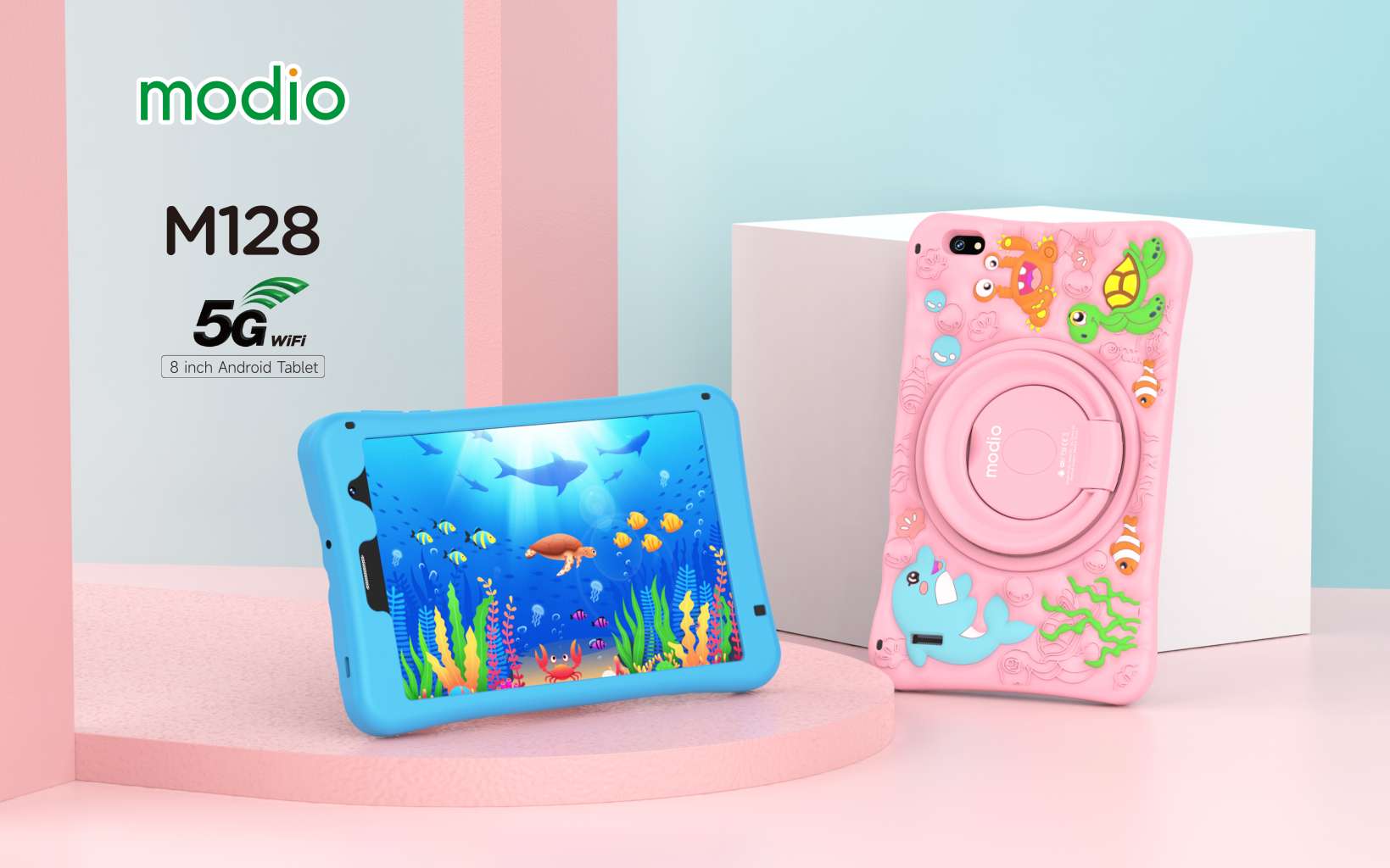 MODIO M128 tablet 8 inç me ekran HD 1920×1200, Android 12, 6GB RAM, 256GB memorie, kamerë 5MP, kamerë selfie 2MP, bateri 4000mAh, Wi-Fi dhe Cellular, Google Play Store, Zoom, Google Meet dhe Google Classroom. Tablet ideal për mësim online, punë dhe argëtim në Shqipëri.
