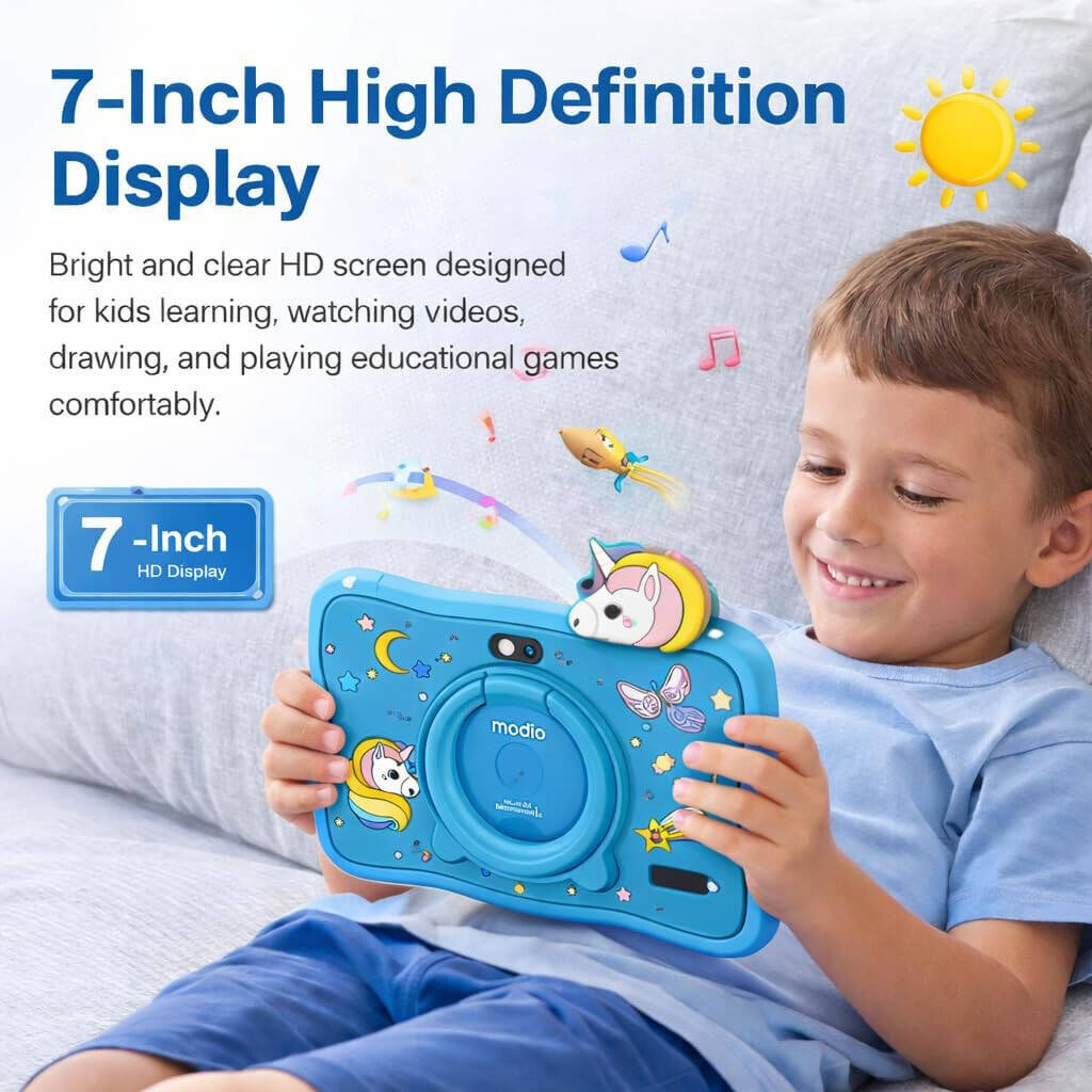 MODIO M71 tablet 7 inç me ekran LCD, 6GB RAM, 128GB memorie, procesor Quad-Core, Android 11, 5G, Wi-Fi, Bluetooth, Dual SIM, kamerë 5MP, kamerë selfie 2MP, bateri 3000mAh dhe portë USB-C. Tablet ideal për fëmijë, mësim online, argëtim dhe përdorim të përditshëm në Shqipëri.