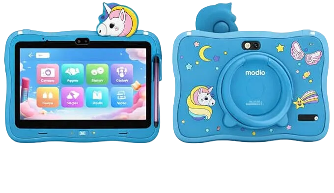 MODIO M71 tablet 7 inç me ekran LCD, 6GB RAM, 128GB memorie, procesor Quad-Core, Android 11, 5G, Wi-Fi, Bluetooth, Dual SIM, kamerë 5MP, kamerë selfie 2MP, bateri 3000mAh dhe portë USB-C. Tablet ideal për fëmijë, mësim online, argëtim dhe përdorim të përditshëm në Shqipëri.