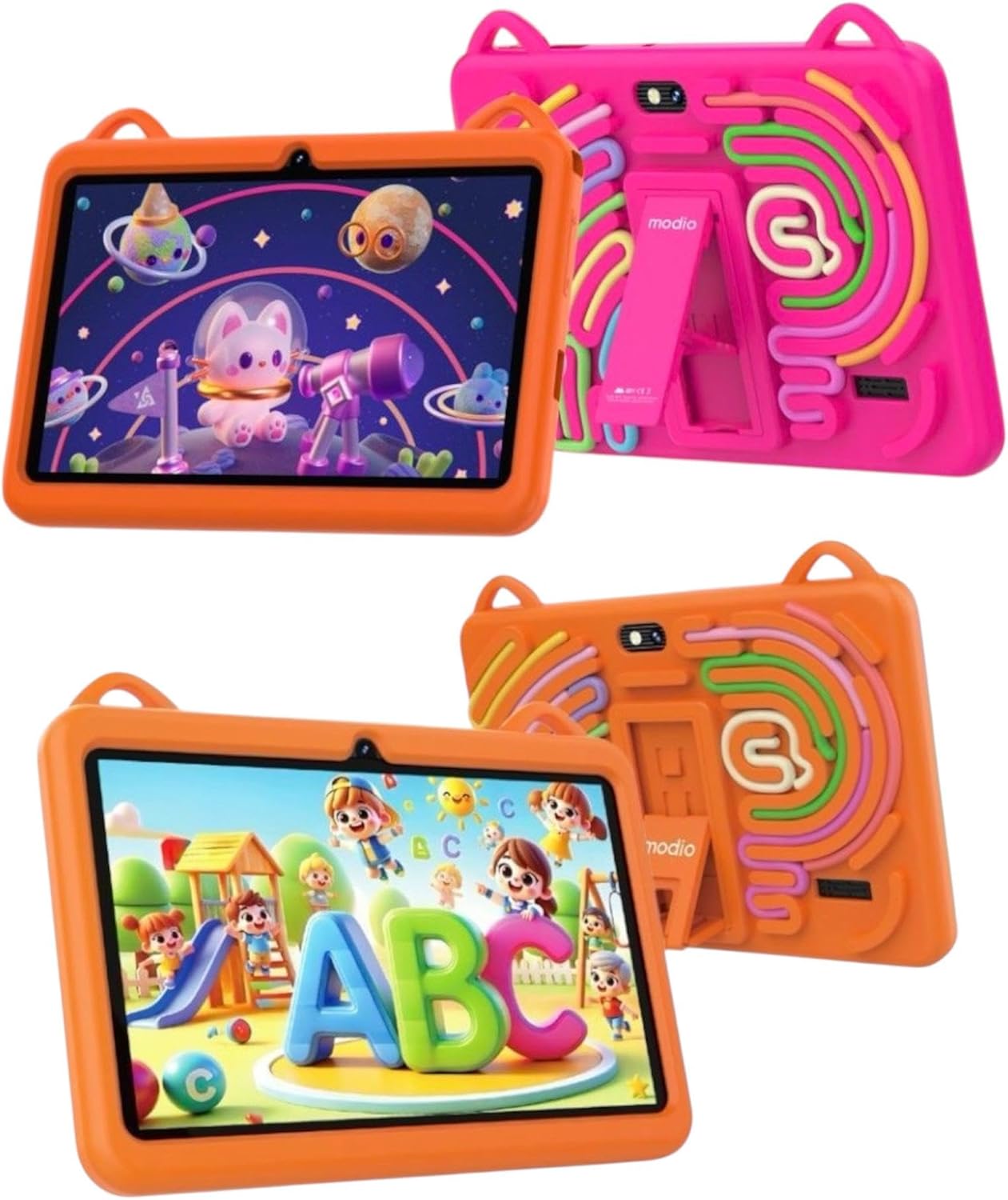 MODIO M75 Kids Tablet 7 inç me Android 13, ekran HD, 6GB RAM, 256GB memorie, WiFi 5G, dy kamera, bateri 3000mAh, kasë mbrojtëse për fëmijë, stilolaps me prekje, mbrojtëse ekrani dhe kabllo USB. Tablet edukativ ideal për mësim, lojëra dhe argëtim në Shqipëri.