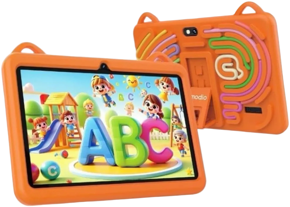 MODIO M75 Kids Tablet 7 inç me Android 13, ekran HD, 6GB RAM, 256GB memorie, WiFi 5G, dy kamera, bateri 3000mAh, kasë mbrojtëse për fëmijë, stilolaps me prekje, mbrojtëse ekrani dhe kabllo USB. Tablet edukativ ideal për mësim, lojëra dhe argëtim në Shqipëri.