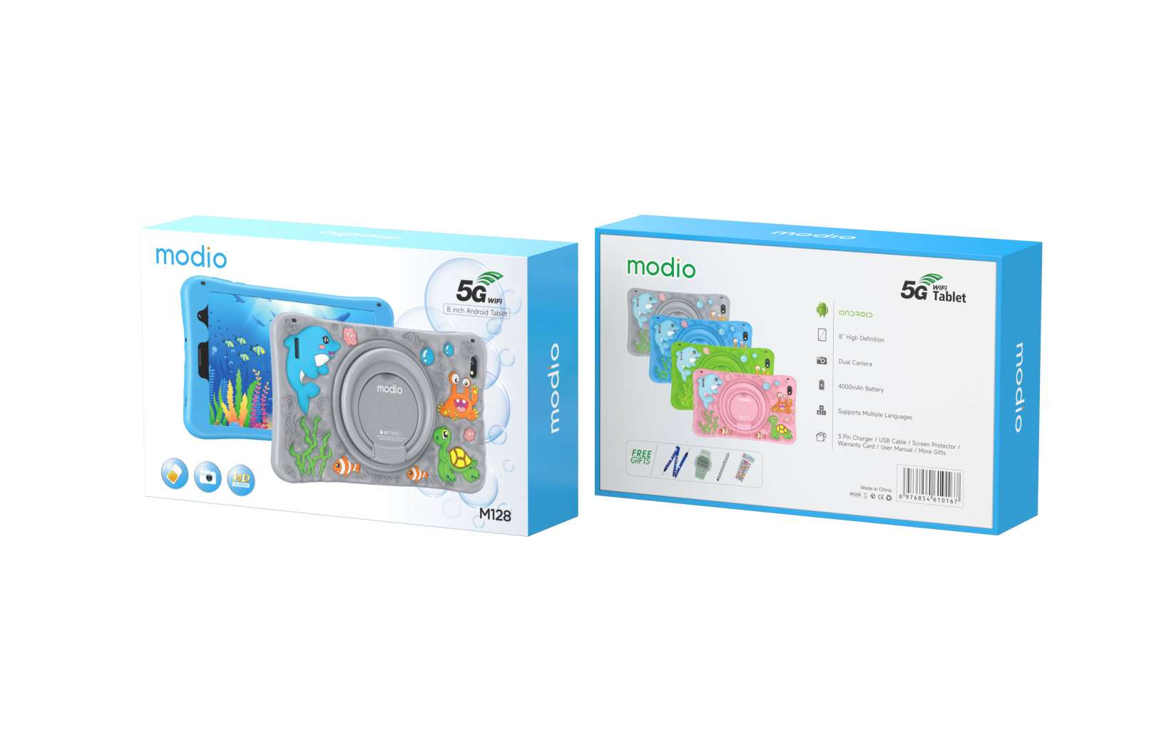 MODIO M128 tablet 8 inç me ekran HD 1920×1200, Android 12, 6GB RAM, 256GB memorie, kamerë 5MP, kamerë selfie 2MP, bateri 4000mAh, Wi-Fi dhe Cellular, Google Play Store, Zoom, Google Meet dhe Google Classroom. Tablet ideal për mësim online, punë dhe argëtim në Shqipëri.