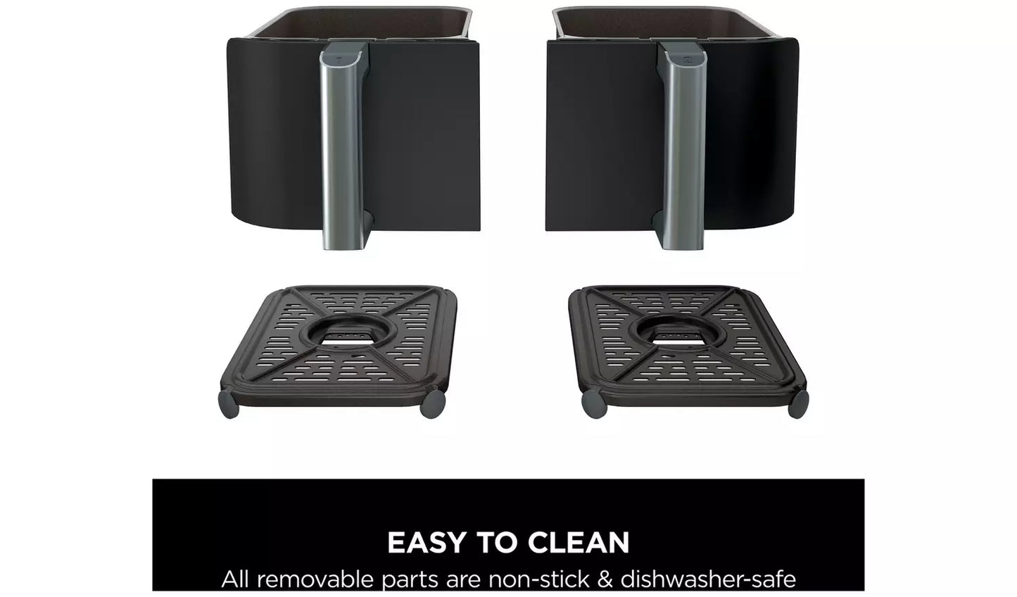 Ninja Foodi Dual Zone Air Fryer AF300UK 7.6L me dy sirtarë të pavarur 3.8L, 6 funksione gatimi, Sync, Match, temperaturë 40–240°C, fuqi 2400W, pjesë që lahen në enëlarëse dhe gatim me pak ose aspak vaj. Fritezë me ajër ideale për familje dhe përdorim të përditshëm në Shqipëri.