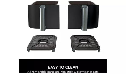 Ninja Foodi Dual Zone Air Fryer AF300UK 7.6L me dy sirtarë të pavarur 3.8L, 6 funksione gatimi, Sync, Match, temperaturë 40–240°C, fuqi 2400W, pjesë që lahen në enëlarëse dhe gatim me pak ose aspak vaj. Fritezë me ajër ideale për familje dhe përdorim të përditshëm në Shqipëri.