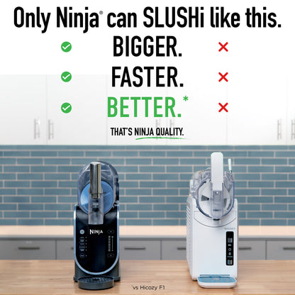 Ninja SLUSHi Professional Frozen Drink Maker FS301 me kapacitet 88 fl oz (2.6L), 5 shpejtësi, fuqi 200W, rezervuar të vetëm, kontroll me shpejtësi të ndryshueshme dhe mundësi për përgatitjen e slush, koktejeve të ngrira dhe pijeve të ftohta pa akull ose blender. I mban pijet të ngrira deri në 12 orë.