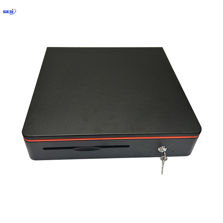 Senraise kasë elektronike për para 405×400×88mm me lidhje RJ11/RJ12, kyçje me 3 pozicione, 5 ndarje për kartëmonedha dhe trup metalik për POS dhe printer faturash.