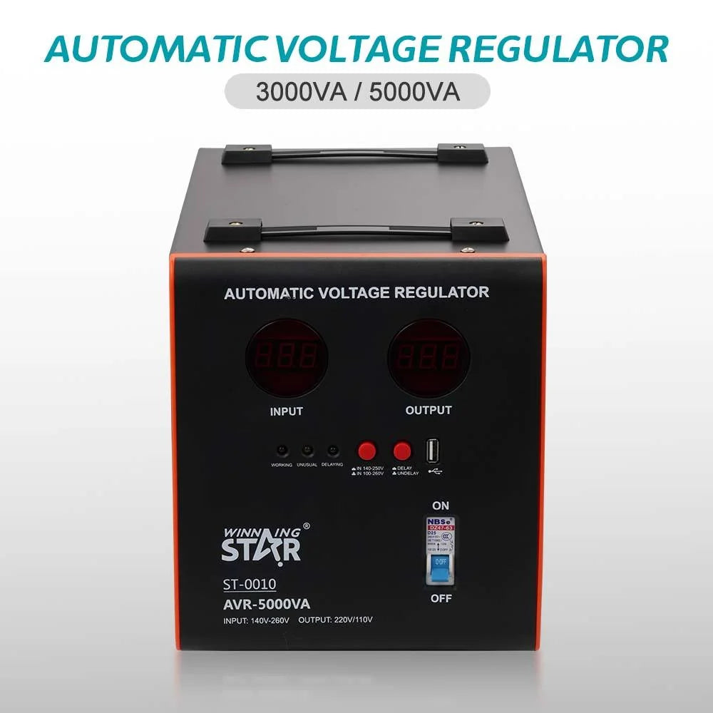 Stabilizator tensioni WINNING STAR ST-00010 5000VA 5kVA me AVR, ekran dixhital, hyrje 100–260V dhe mbrojtje nga tensioni i lartë dhe i ulët. 