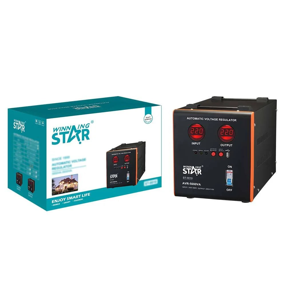 Stabilizator tensioni WINNING STAR ST-00010 5000VA 5kVA me AVR, ekran dixhital, hyrje 100–260V dhe mbrojtje nga tensioni i lartë dhe i ulët. 