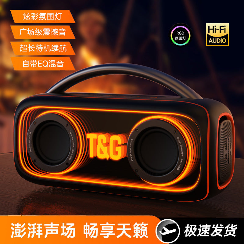 TG-458 altoparlant Bluetooth 30W me super bass, drita RGB LED, rezistencë IPX4 ndaj spërkatjeve, bateri 2000–3000mAh dhe tingull Full-Range. Altoparlant portativ ideal për shtëpi, plazh, kamping, udhëtime dhe festa.