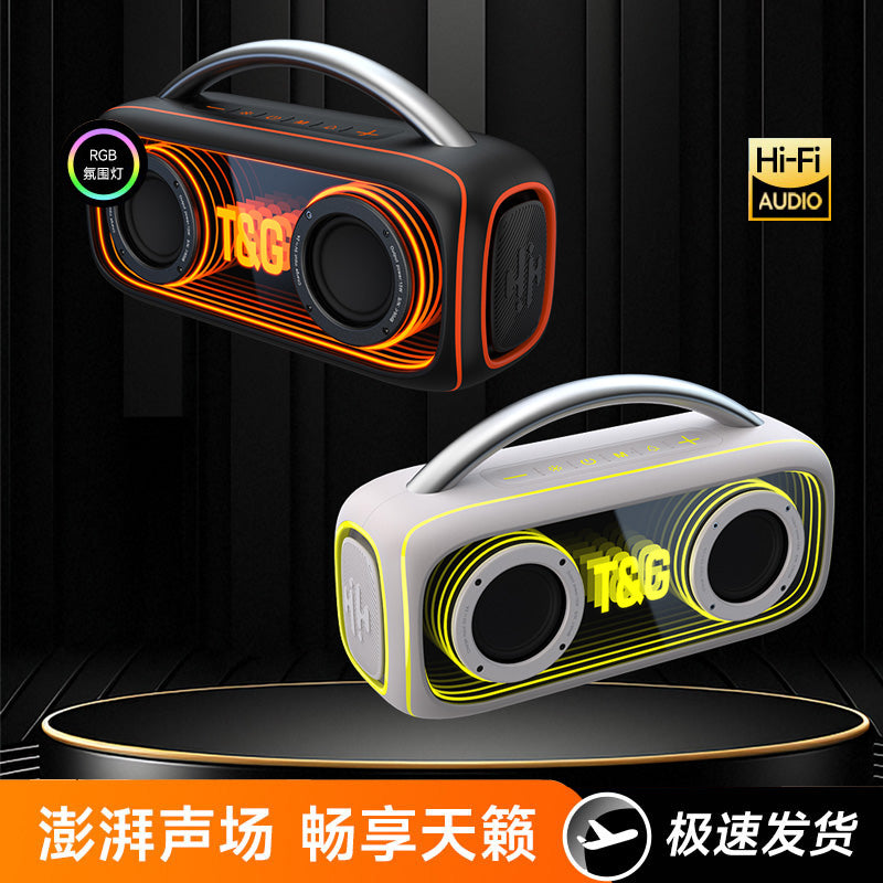 TG-458 altoparlant Bluetooth 30W me super bass, drita RGB LED, rezistencë IPX4 ndaj spërkatjeve, bateri 2000–3000mAh dhe tingull Full-Range. Altoparlant portativ ideal për shtëpi, plazh, kamping, udhëtime dhe festa.