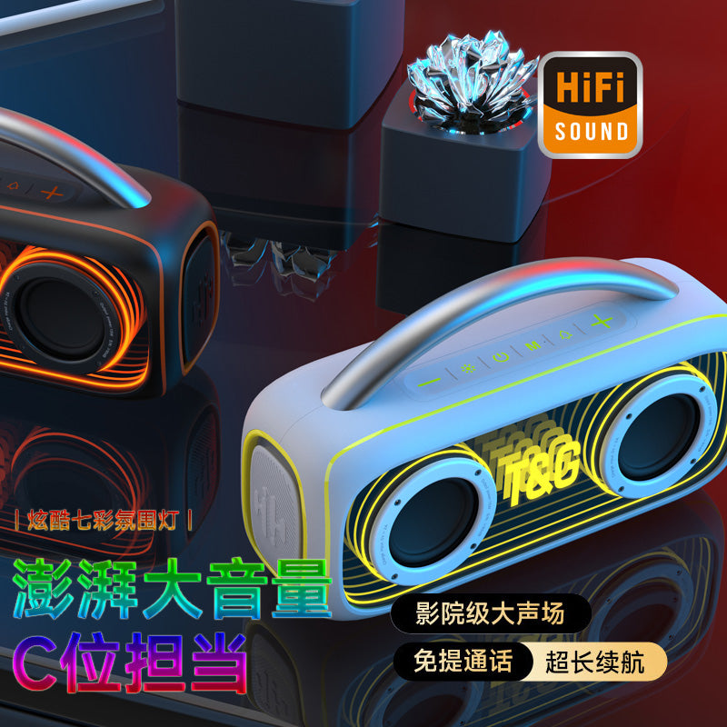 TG-458 altoparlant Bluetooth 30W me super bass, drita RGB LED, rezistencë IPX4 ndaj spërkatjeve, bateri 2000–3000mAh dhe tingull Full-Range. Altoparlant portativ ideal për shtëpi, plazh, kamping, udhëtime dhe festa.
