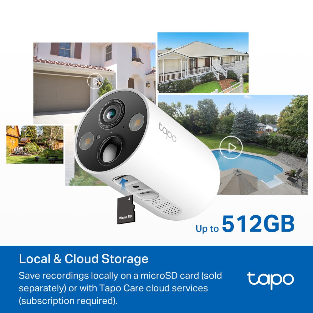 TP-Link Tapo SolarCam Kit kamerë sigurie WiFi me panel diellor, rezolucion 2K, bateri me autonomi deri në 300 ditë, AI për zbulimin e personave dhe automjeteve, Color Night Vision me Spotlight, ruajtje lokale të mbrojtur me fjalëkalim dhe instalim pa kabllo. Kamerë ideale për shtëpi, vila dhe biznese në Shqipëri.