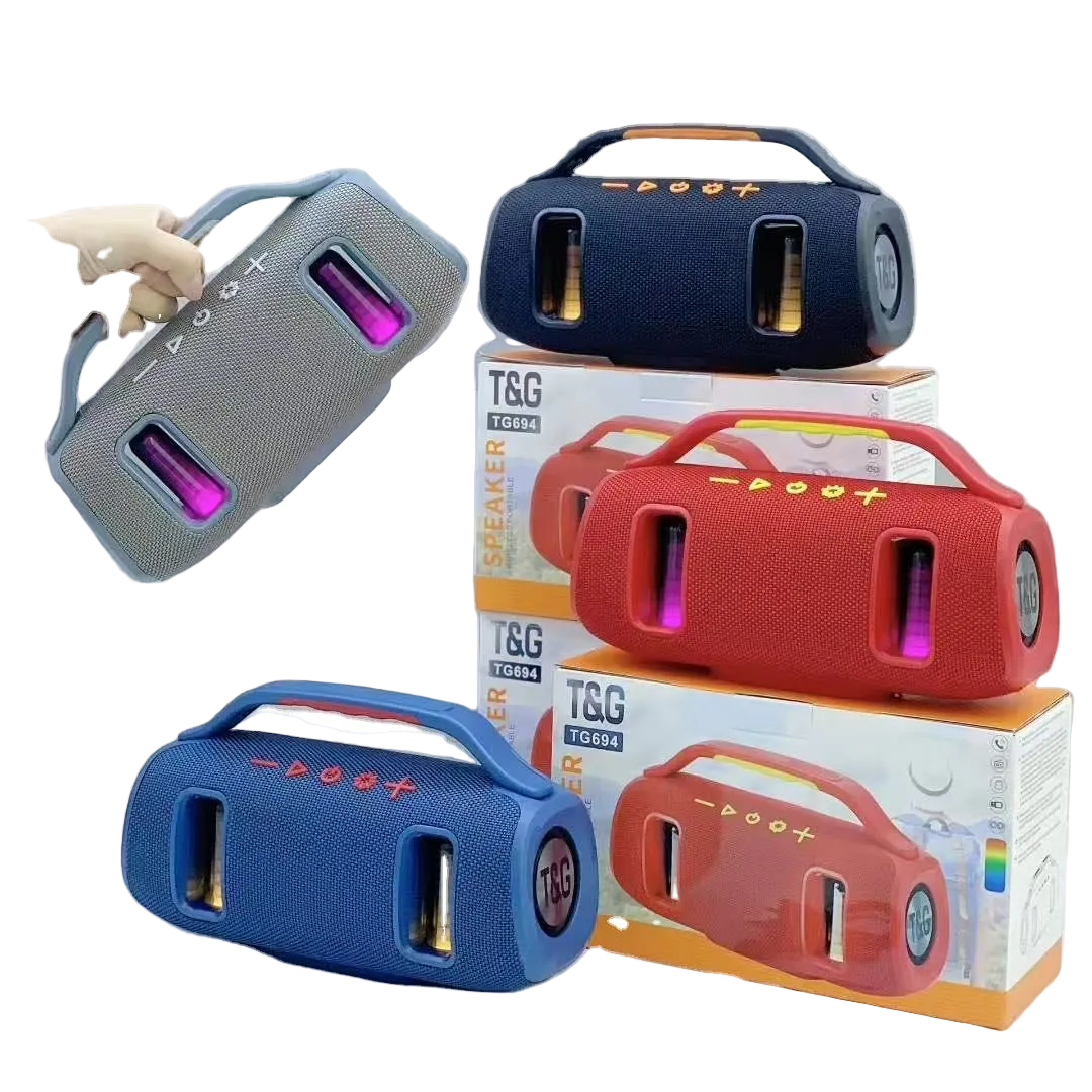 T&G TG-694 altoparlant Bluetooth 15W me Bluetooth 5.3, bateri 2400mAh, mbështetje për USB, TF, Radio FM dhe TWS, ndriçim LED dhe tingull stereo. Altoparlant portativ ideal për shtëpi, udhëtime, plazh, kamping dhe festa në Shqipëri.