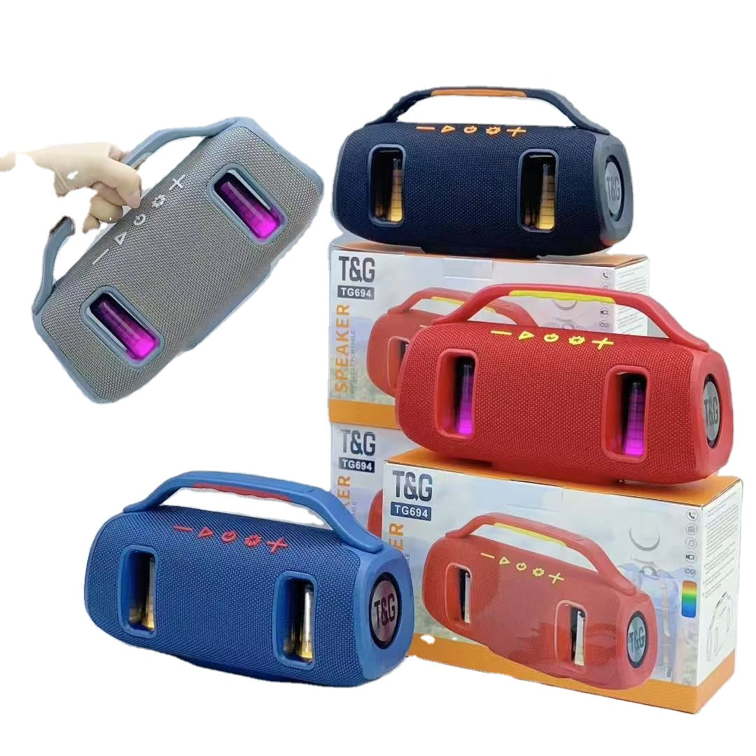 T&G TG-694 altoparlant Bluetooth 15W me Bluetooth 5.3, bateri 2400mAh, mbështetje për USB, TF, Radio FM dhe TWS, ndriçim LED dhe tingull stereo. Altoparlant portativ ideal për shtëpi, udhëtime, plazh, kamping dhe festa në Shqipëri.