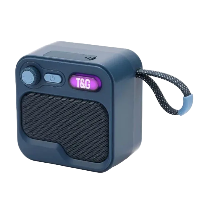 T&G TG701 altoparlant Bluetooth portativ 5W me Bluetooth 5.3, TWS Stereo, bateri 1200mAh, Radio FM, USB, kartë TF, drita LED RGB dhe funksion Hands-Free. Altoparlant kompakt ideal për shtëpi, udhëtime, plazh, kamping dhe përdorim të përditshëm.