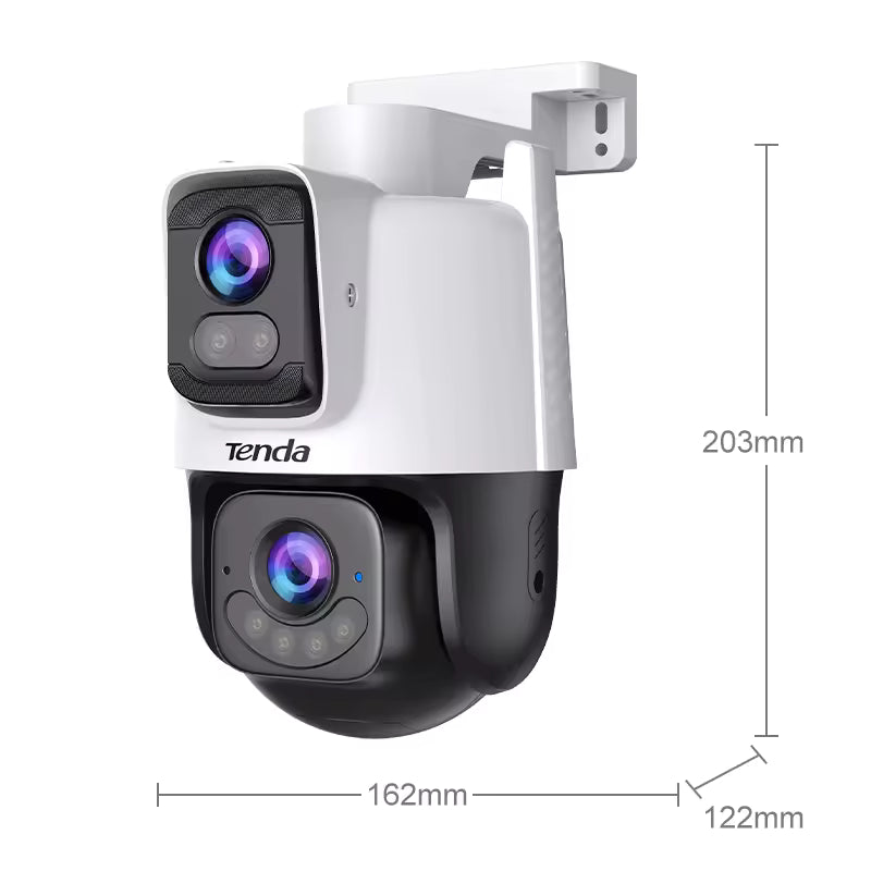 Tenda CH10 kamerë sigurie WiFi 10MP me dy lente 5MP, PTZ 355°, ndjekje inteligjente, audio dykahëshe, shikim nate 30m, 6 prozhektorë, ONVIF, IP65 dhe MicroSD deri 512GB.
