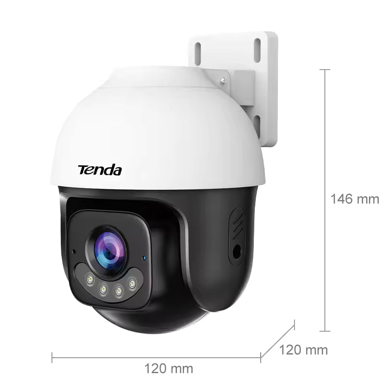 Tenda CH7-WCA kamerë sigurie WiFi 5MP PTZ për jashtë me ndjekje automatike të personave, audio dykahëshe, shikim nate 30m, 4 prozhektorë, ONVIF, IP65 dhe MicroSD deri 512GB. 