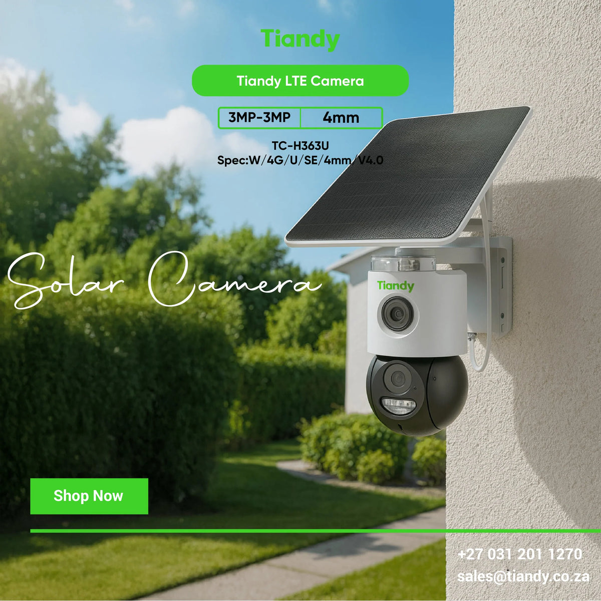 Tiandy TC-H363U kamerë sigurie PT 6MP 4G Color Maker me panel diellor, bateri 10400mAh, dy pamje 3MP, dritë të bardhë 20m, mikrofon, altoparlant, MicroSD 256GB dhe IP65.