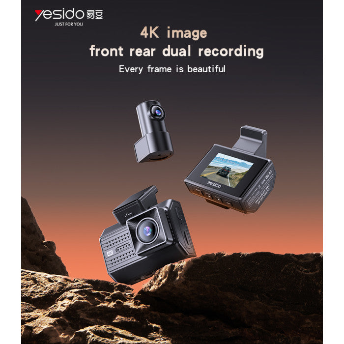 Yesido KM15 kamerë për makinë 4K me regjistrim të dyfishtë përpara 4K dhe prapa 1080P, WiFi 2.4GHz, ekran IPS 2 inç, G-Sensor, regjistrim Loop, monitorim parkimi 24 orë dhe mbështetje për kartë microSD deri në 256GB. Dash Cam ideale për siguri gjatë vozitjes në Shqipëri.