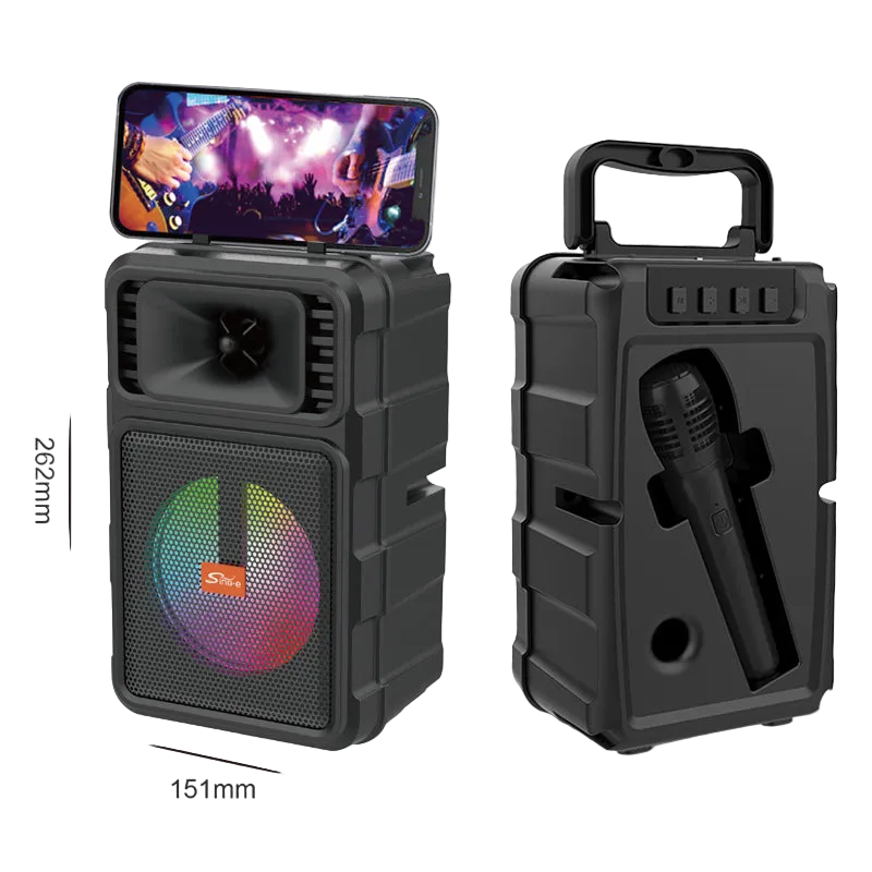 ZQS 14107 mini altoparlant Bluetooth Karaoke me Bluetooth 5.3, mikrofon pa tela, woofer 4 inç, drita RGB LED, funksion karaoke, mbështetje për kartë memorie MP3 dhe bateri të rikarikueshme 1000–2000mAh. Altoparlant portativ ideal për fëmijë, festa, udhëtime dhe argëtim në shtëpi.