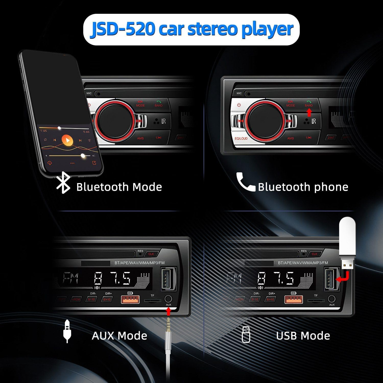 iFutniew autoradio Bluetooth 12V me MP3 Player, Radio FM, funksion Hands-Free, ekran LED, portë USB për karikim dhe muzikë, fuqi 50W dhe sistem stereo me 2 kanale. Autoradio ideale për përmirësimin e sistemit audio të makinës në Shqipëri.