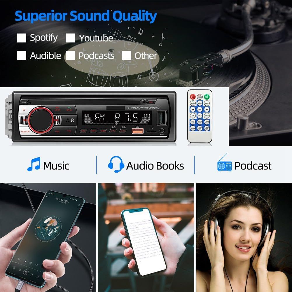 iFutniew autoradio Bluetooth 12V me MP3 Player, Radio FM, funksion Hands-Free, ekran LED, portë USB për karikim dhe muzikë, fuqi 50W dhe sistem stereo me 2 kanale. Autoradio ideale për përmirësimin e sistemit audio të makinës në Shqipëri.